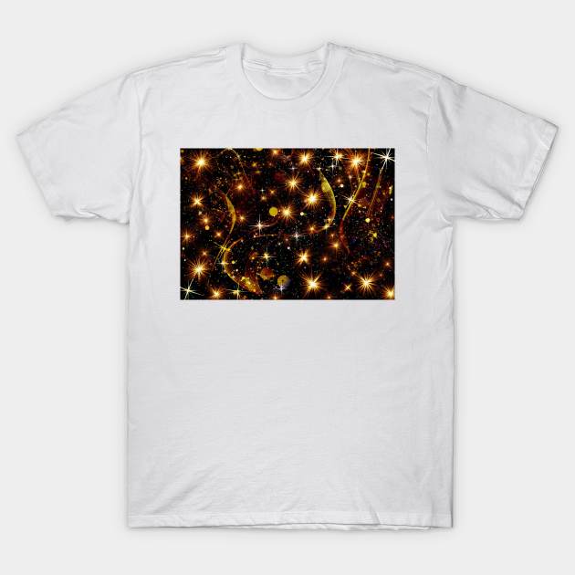 Sparkly seasonal lights with golden stars T-Shirt by Montanescu